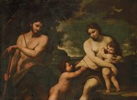 Adam und Eva mit ihren Kindern – Italien 17.Jahrhundert, Maler vermutlich: Il Guercino (Giovanni Francesco Barbieri)
